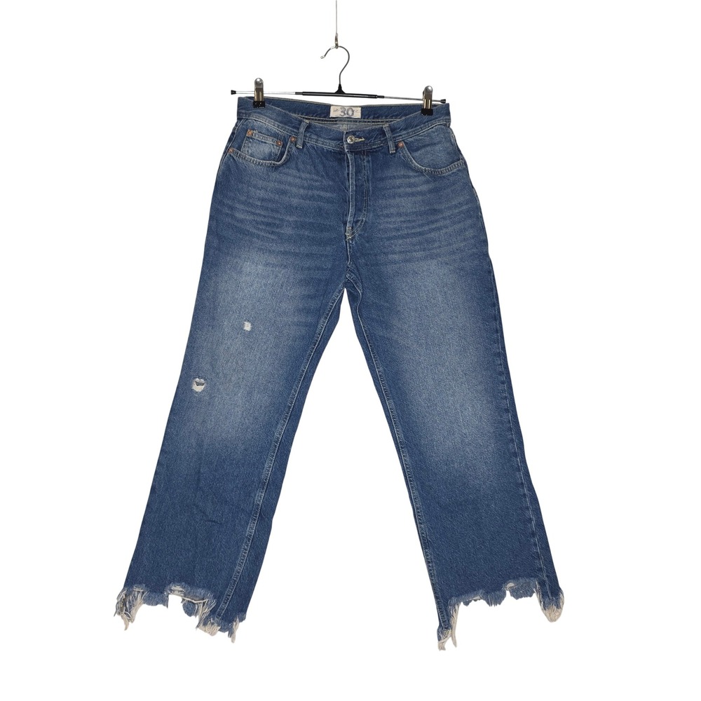 We The Free Free People Distressed Straight Leg Jeans Raw Step Hem Blue Sz30 Fun